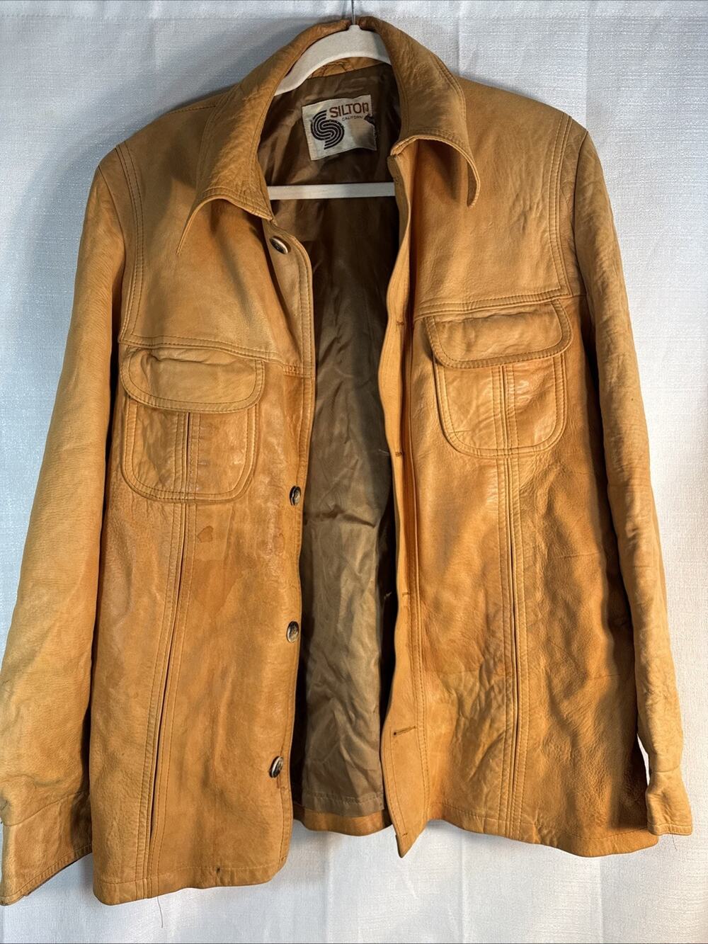 Vintage Silton California Men's Yellow Tan Leather Jacket -AS IS- Worn